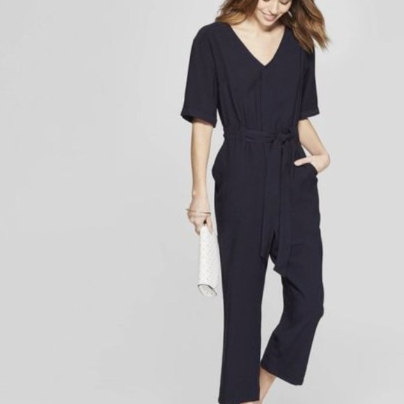 a new day Pants - a new day navy jumpsuit hidden buttons + pockets M